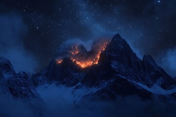 Poster - Stunning time lapse of the Milky Way Galaxy shining over a majestic mountain landscape, Time Lapse - Beautiful Milky Way Galaxy above Mountain Range