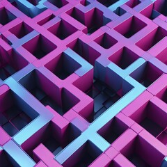 Poster - Abstract rendering of organic grid structure in a complex pattern in blue and magenta colors, AI generated