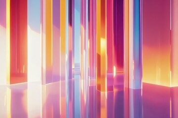 Poster - Holographic glossy stripes create a stunning geometric abstract environment illuminated by vibrant colors, Holographic glossy stripes and lines geometric abstract tech motion design