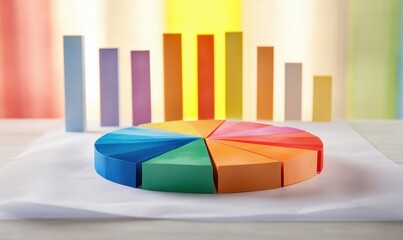 Poster - Colorful pie chart and bar graph display representing data visualization, education, and statistics