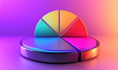 Poster - Colorful 3D Pie Chart Displaying Segmented Data Visualization with Vibrant Gradient Background