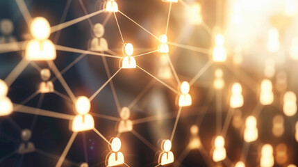 Poster - abstract network of connected people icons representing social connections, communication, and digit
