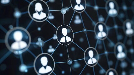 Poster - digital network connections with user icons representing social interaction and communication
