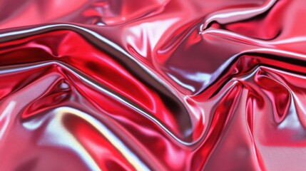 Poster - Deep red foil shows striking crinkles and smooth reflections, ideal for visual art, backgrounds, and decorative projects