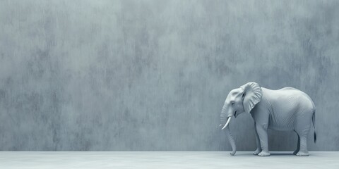 Wall Mural - Elephant in minimalist gray room, showcasing elegant design and serene atmosphere, highlighting animal's grace and beauty