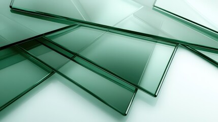 Poster - Layered Green Glass Sheets Reflecting Light with Soft Shadows, Creating an Elegant and Modern Background for Various Design Projects and Visual Presentations