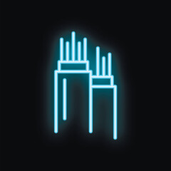 Poster - Blue neon icon of fiber optic cables transmitting digital data on black background