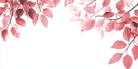 Poster - Delicate pink leaves framing a soft white background, creating a serene and tranquil atmosphere for nature-inspired designs