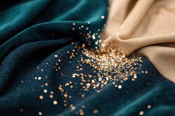 Poster - Rich velvet fabrics in deep hues are intertwined with sparkling glitter, enhancing the luxurious feel of the setting. This delicate arrangement highlights the beauty of texture and detail