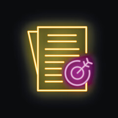 Poster - Neon sign illustrating dart hitting target on documents representing concept of business success