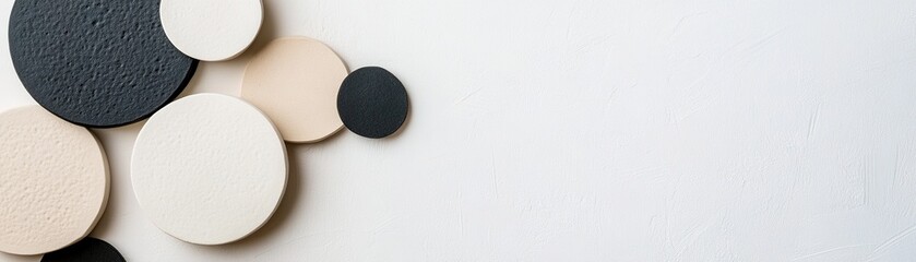 Poster - circular shapes in black and white overlap harmoniously on a plain background, creating a striking c