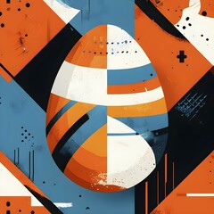 Poster - illustration of an abstract easter egg design with geometric patterns, bold colors, and a mix of tex