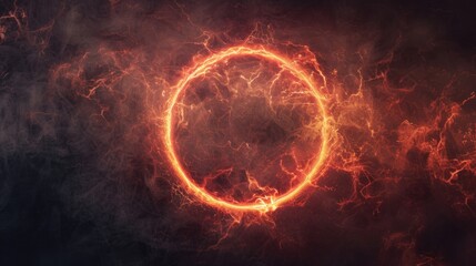 Fototapete - A glowing red electric ring emerges against a dark background, radiating energy and abstract visual intrigue that draws the eye