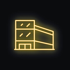 Poster - Neon sign depicting an office building with glowing windows, perfect for urban and business themes