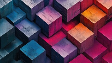 Poster - Colorful abstract composition of 3D cubes arranged in a visually appealing manner, showcasing vibrant hues and textures that create depth and intrigue in design elements