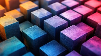 Poster - Abstract Pattern of Colorful Cubes with Smooth Surfaces, Creating a Vibrant 3D Textured Background for Modern Digital Designs and Artistic Projects