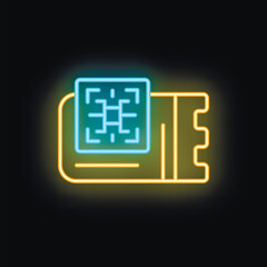 Poster - Glowing neon icon of a ticket with a qr code for contactless access control, ideal for entertainment and security concepts