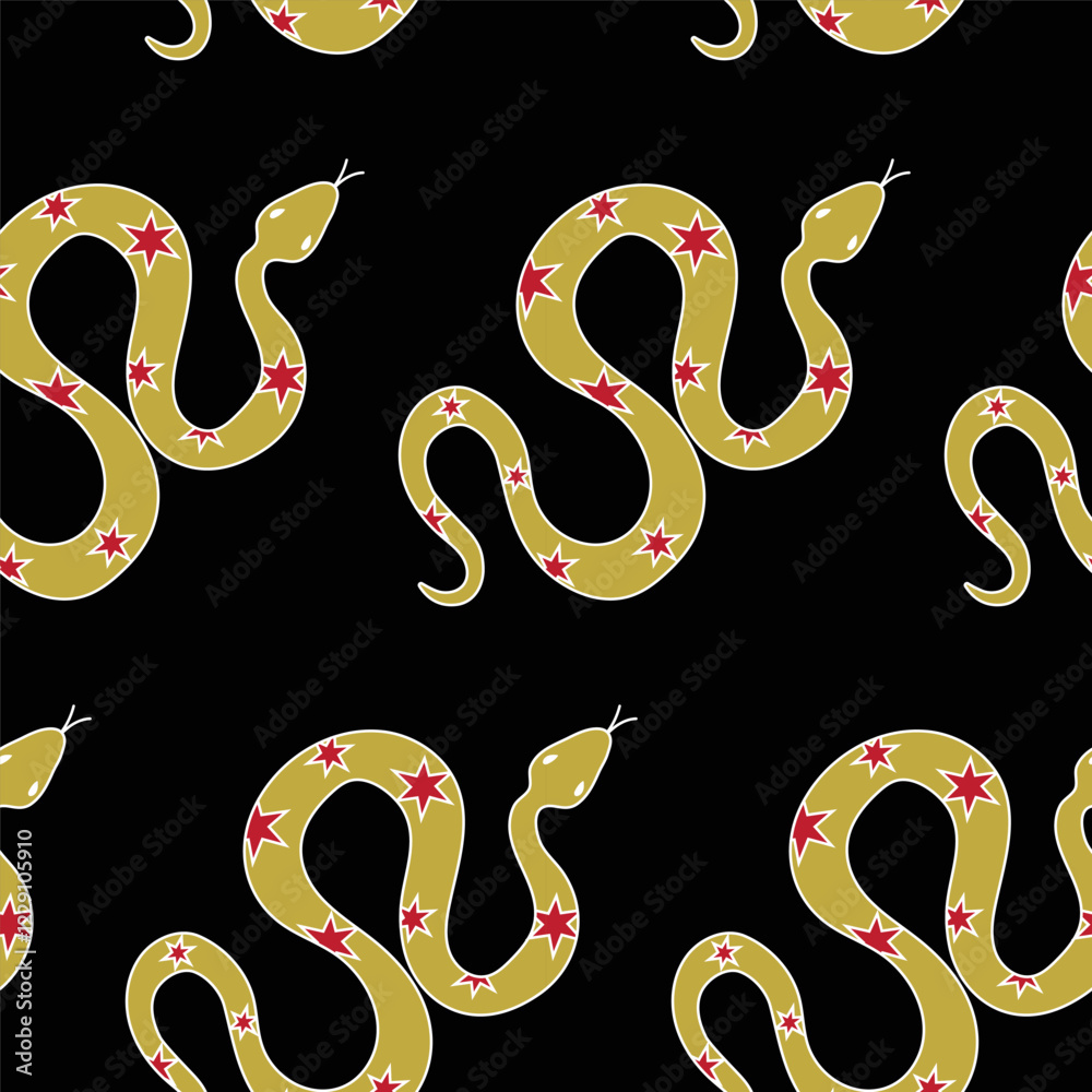 Mystical pattern with snakes in doodle style on a black background ...