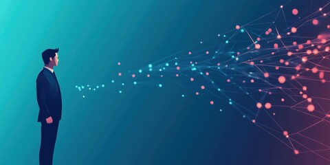 Poster - Digital Transformation Concept, Businessman Standing, Data Flow, Network Connections, Technology Visualization, Innovation, Future Trends