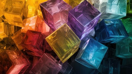 Poster - Colorful translucent cubes arranged in a vibrant pattern creating an abstract background that exudes a sense of creativity and modern art design suitable for various projects.