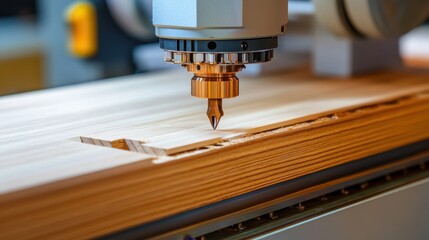 Poster - A clean, industrial CNC machine cutting a chair backrest from a piece of timber.
