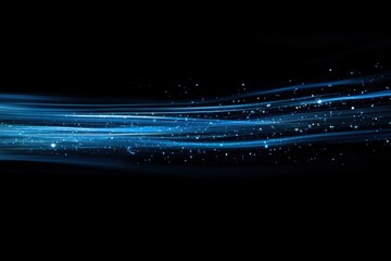 Poster - Blue light spots create dynamic patterns on a black background while shimmering and moving gracefully, blue light spots moving on black background