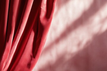 Poster - A deep red velvet curtain drenched in soft light enhances the warmth of the room, casting gentle shadows and creating an intimate ambiance perfect for relaxation or gatherings