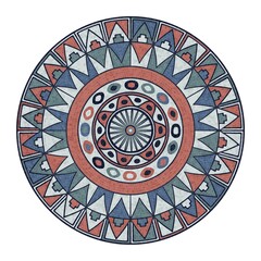 Poster - Graphic mosaic tiles tribal round pattern over white background, vector illustrtion