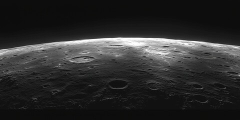Lunar Surface Craters and Terrain Detailed View, High-Contrast Black and White Image of Moon's Surface