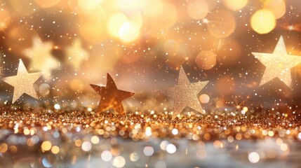 Poster - Glittery golden stars fall gracefully, adding enchantment to festive occasions and evoking feelings of joy and celebration
