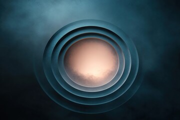 Poster - Layers of circular patterns fade into a dynamic gradient background, showcasing soft light against a deep blue and gray backdrop, evoking a calming twilight mood