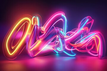 Poster - Vibrant neon shapes twisting and intertwining in a dynamic light display during the night, start text over moving neon shapes