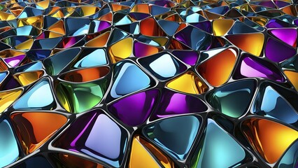 Poster - 3d rendering of vibrant colored abstract changing glass design in an ornament structure, ai generate