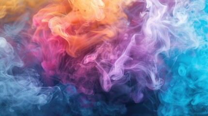 Fototapete - Colorful swirls of smoke form a captivating abstract design in purple, blue, and orange, evoking a dreamlike vibe