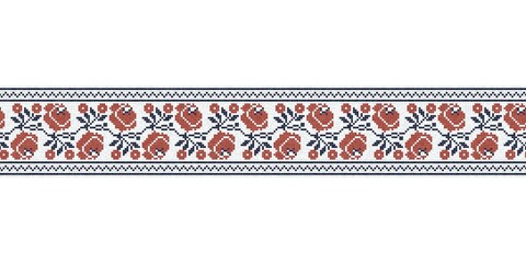 Poster - Horziontal seamless mosaic border pattern with floral motif