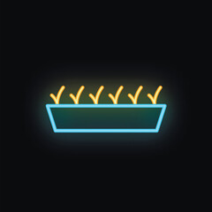 Poster - Bright yellow neon plant growing in a container icon on a black background