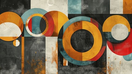 Poster - Vintage style abstract art with textured circles and earthy tones overlapping, ai generated, AI generated
