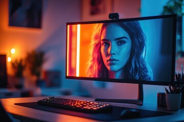 Poster - a computer monitor sits on a desk, ready for use