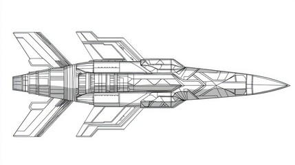 Poster - futuristic blueprint of a high-tech rocket design for space travel