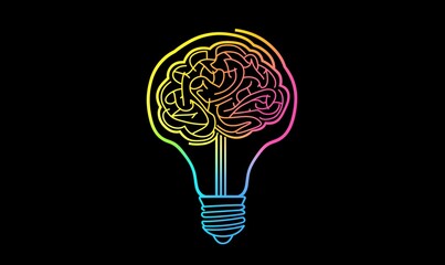 Poster - colorful brain inside light bulb symbolizing creativity, innovation, and intelligence in modern desi