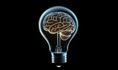 Poster - brain inside light bulb symbolizing creativity, innovation, and intelligence, showcasing the fusion 