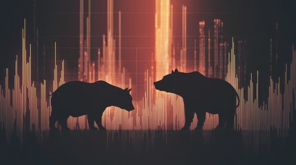 Poster - Bear and Bull Silhouettes with Stock Market Data Visualization