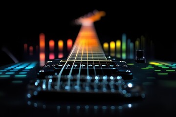 Aufkleber - Unique visual of a guitar blending with vibrant music equalizer elements in a creative display, GUITAR and Music Equalizer, Background