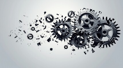 Poster - Dynamic Explosion of Gears and Mechanical Parts Against Gray Background