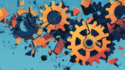 Poster - Abstract Illustration of Breaking Gears and Mechanical Elements