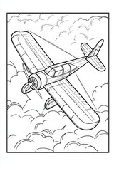 Canvas Print - Vintage Airplane Coloring Page . Children coloring page