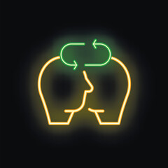 Poster - Neon icon representing the concept of knowledge transfer and exchange between two people