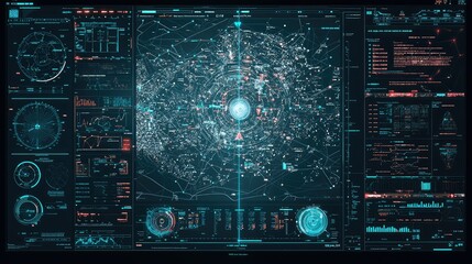 Poster - Futuristic Data Dashboard with Complex Network Visualization