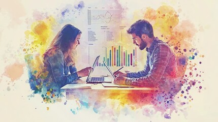 Poster - Collaborative Business Meeting with Colorful Watercolor Effect
