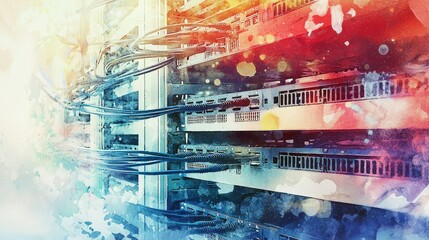 Poster - Abstract Data Center Technology with Colorful Light Effects